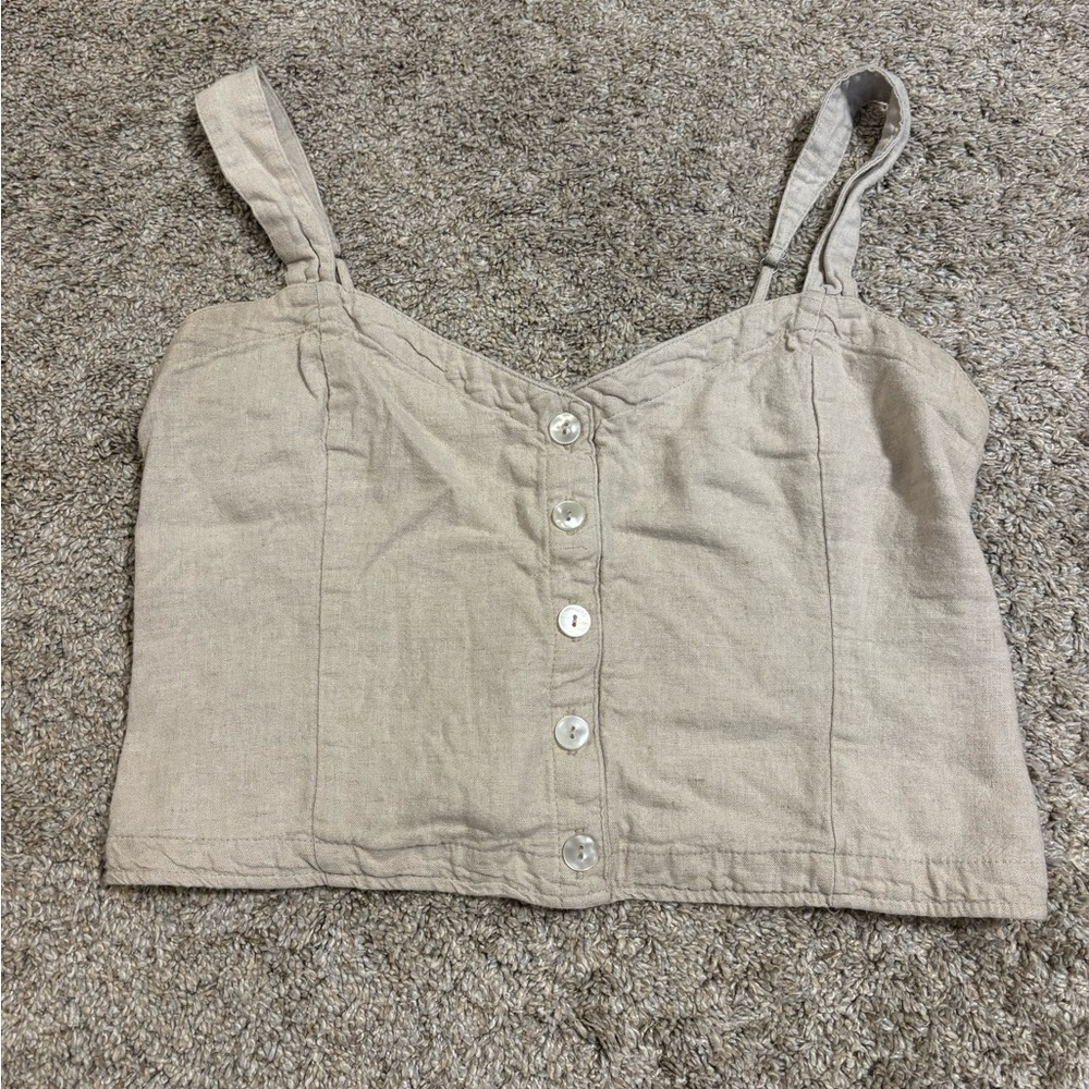 Abercrombie & Fitch Neutral Button-Up Crop Top